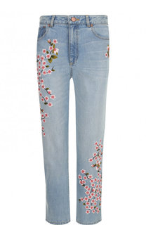 Укороченные джинсы с декоративной вышивкой Alice + Olivia