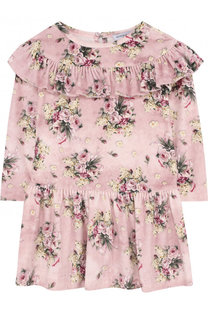 Хлопковое мини-платье с принтом и оборками Monnalisa