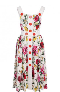 Приталенное платье из смеси вискозы и хлопка с принтом Dolce & Gabbana