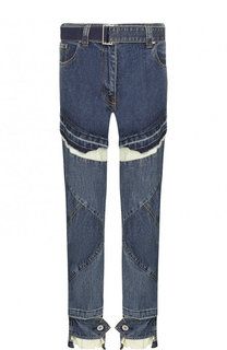 Укороченные джинсы с поясом и контрастной вставкой Sacai