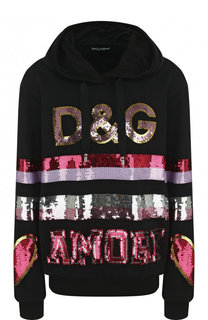 Хлопковый пуловер с капюшоном и пайетками Dolce & Gabbana