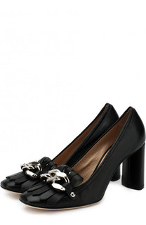Кожаные туфли с бахромой на устойчивом каблуке Casadei