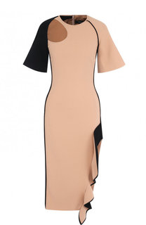 Приталенное платье с контрастной оборкой и высоким разрезом David Koma