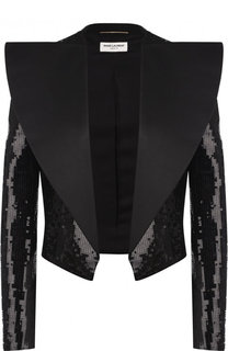 Однотонный шерстяной жакет с пайетками Saint Laurent