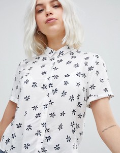 Белая рубашка на пуговицах с цветочным принтом Pull&Bear - Мульти