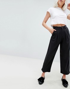 Черные широкие укороченные брюки Pull&Bear - Черный