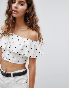 Кроп-топ на пуговицах в горошек Pull&Bear - Белый