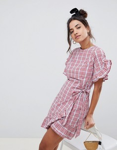 Платье мини в клетку с запахом ASOS DESIGN - Мульти