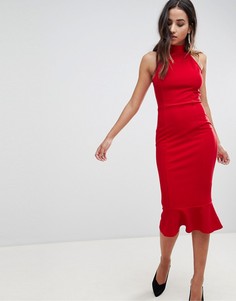 Платье миди с высоким воротником и оборкой по краю Girl In Mind - Красный
