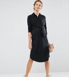 Платье-рубашка миди с завязкой спереди ASOS Maternity - Серый