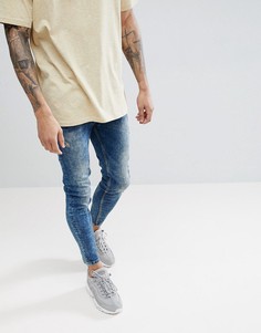 Джинсы-морковки с эффектом кислотной стирки Pull&Bear - Синий