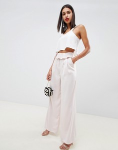 Мягкие брюки с широкими штанинами и отворотом на поясе ASOS DESIGN Tailored - Розовый