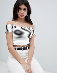 Присборенный топ в полоску с открытыми плечами New Look - Черный