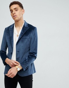 Синий бархатный облегающий блейзер Moss London - Синий