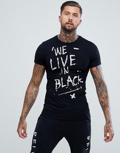 Обтягивающая футболка с принтом We Live In Black Religion - Черный
