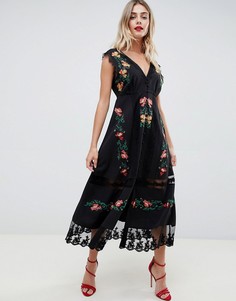 Платье макси с кружевом и вышивкой ASOS DESIGN - Мульти