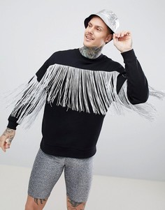 Черный фестивальный oversize-свитшот с серебристой бахромой ASOS DESIGN - Черный