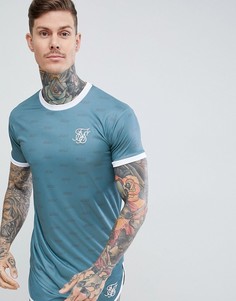 Сине-зеленая футболка с закругленным краем SikSilk Shadow - Синий