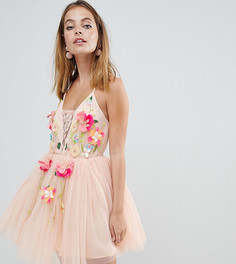 Платье мини из тюля с 3D цветком ASOS DESIGN Petite - Розовый