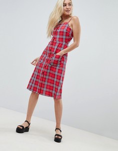 Льняной сарафан миди в клетку ASOS DESIGN - Мульти