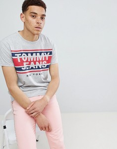 Серая меланжевая футболка с логотипом в полоску Tommy Jeans - Серый