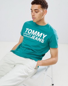 Синяя футболка с логотипом Tommy Jeans Essential - Зеленый