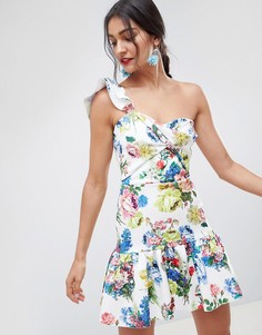 Платье мини на одно плечо с цветочным принтом ASOS DESIGN - Мульти