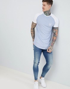 SikSilk ribbed curved hem t-shirt in pastle blue - Синий