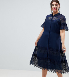 Приталенное платье-рубашка с кружевными вставками ASOS DESIGN Curve - Темно-синий