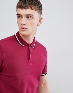 Малиновое поло с двойным кантом Fred Perry - Красный