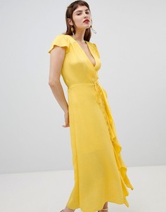 Платье с запахом и оборками River Island - Желтый