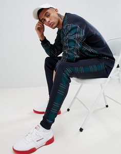 Джоггеры скинни с полосками клетчатого принта по бокам ASOS DESIGN комбинируемое изделие - Темно-синий