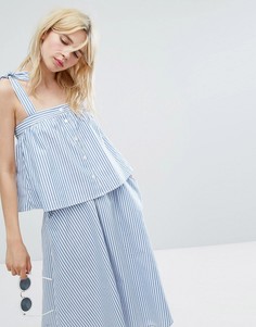 Присборенный топ в полоску с завязками на плечах Monki - Синий