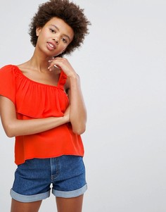 Топ с асимметричной оборкой Pull&Bear - Красный