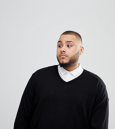 Черный хлопковый джемпер с V-образным вырезом ASOS PLUS - Черный
