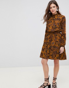 Короткое приталенное платье с длинными рукавами и цветочным принтом Rage - Желтый