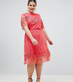 Кружевное чайное платье с бахромой ASOS DESIGN Curve - Красный