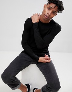 Длинный черный лонгслив в рубчик с закругленным краем ASOS DESIGN - Черный