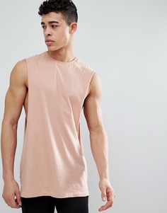 Длинная бежевая майка с заниженными проймами ASOS DESIGN - Бежевый