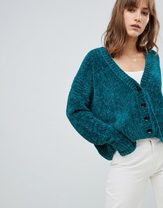 Укороченный кардиган из шенили с пуговицами ASOS DESIGN - Зеленый