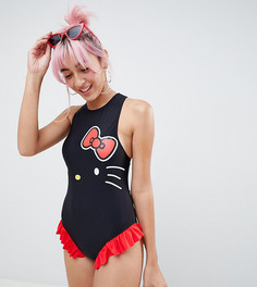 Слитный купальник с оборками Hello Kitty x ASOS DESIGN - Черный