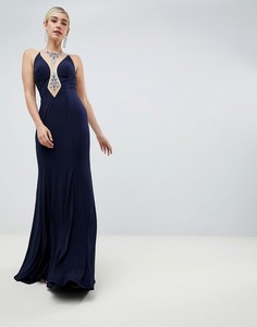 Платье макси с вырезом Jovani - Темно-синий