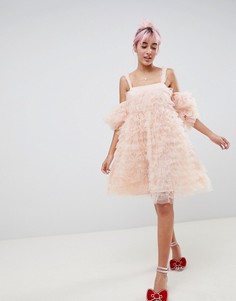 Платье миди с открытыми плечами Hello Kitty x ASOS DESIGN - Розовый