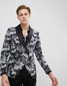 Приталенный блейзер с принтом Moss London - Серый