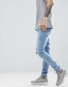 Голубые потертые облегающие джинсы Criminal Damage - Синий