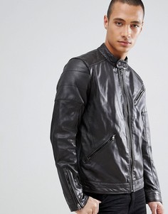 Кожаная байкерская куртка Barneys Originals - Коричневый