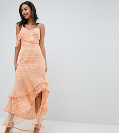 Асимметричное платье макси с оборками и вышивкой ришелье ASOS DESIGN Tall - Желтый