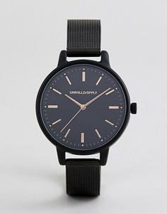 Черные часы с узким сетчатым ремешком ASOS DESIGN - Черный