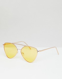 Солнцезащитные очки-авиаторы в золотистой металлической оправе с желтыми стеклами AJ Morgan - Золотой