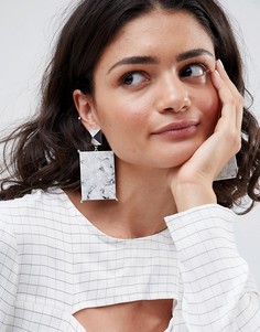 Броские серьги с камнем из переработанного хлопка под мрамор ASOS - Серебряный